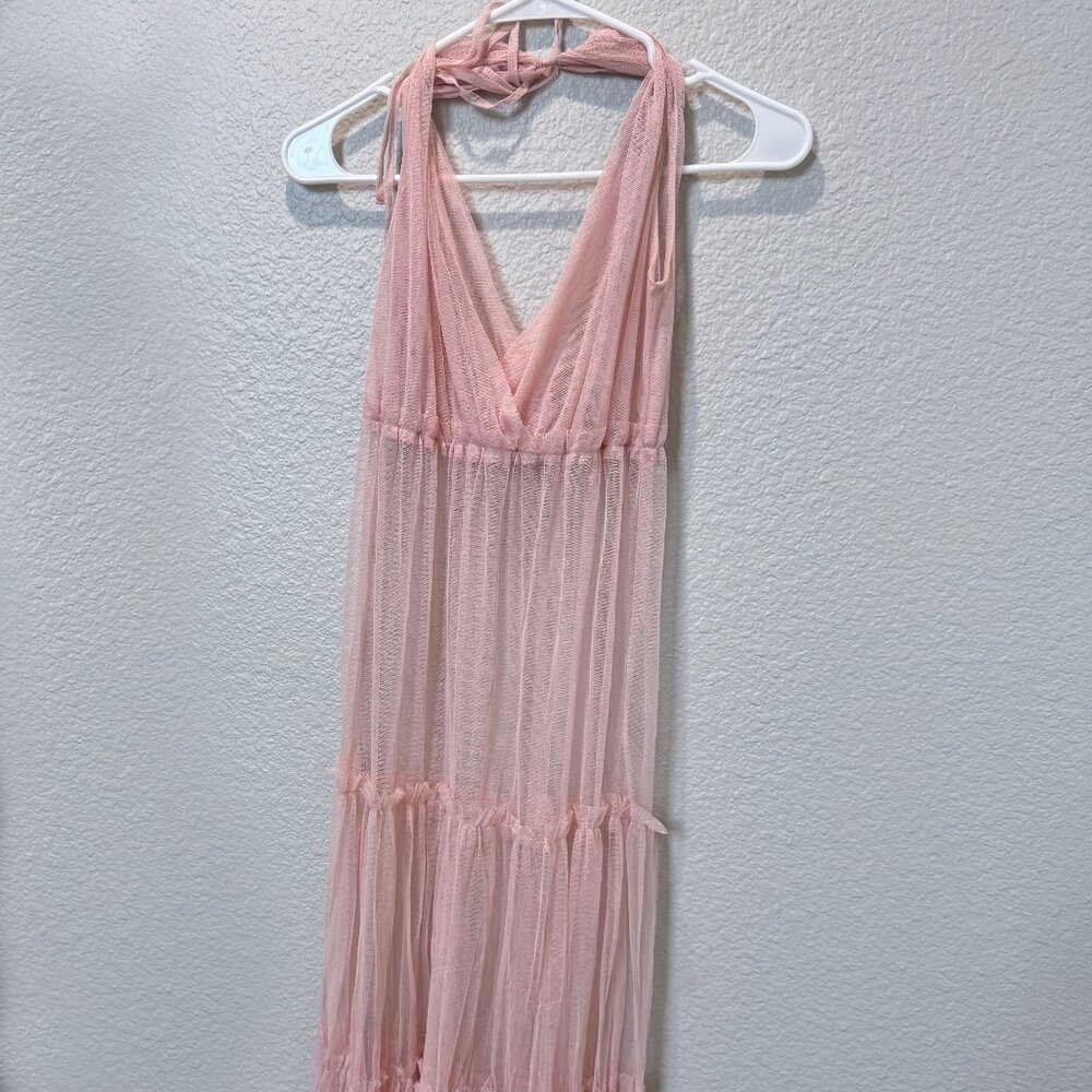Forever 21 Sheer Pinkish-Mauve Ruffled Dress Size S
